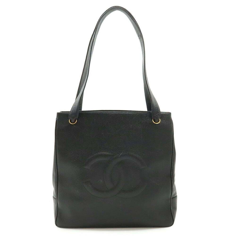 CHANEL Black Caviar Leather Logo Shoulder Bag